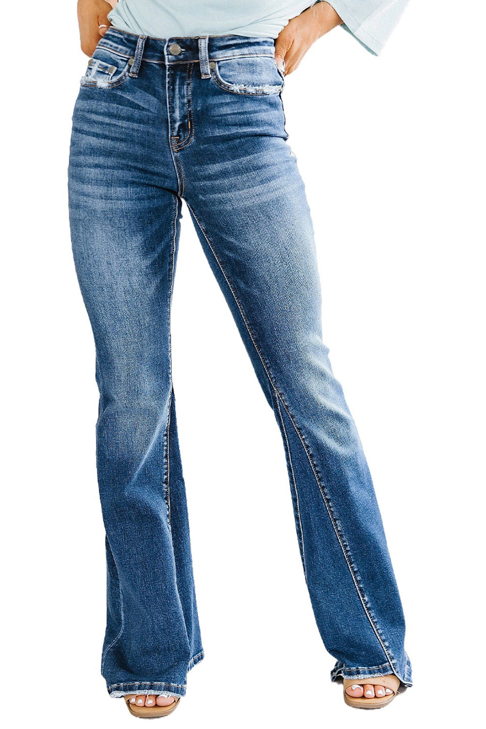 Women's High Rise Medium Wash Flare Jeans