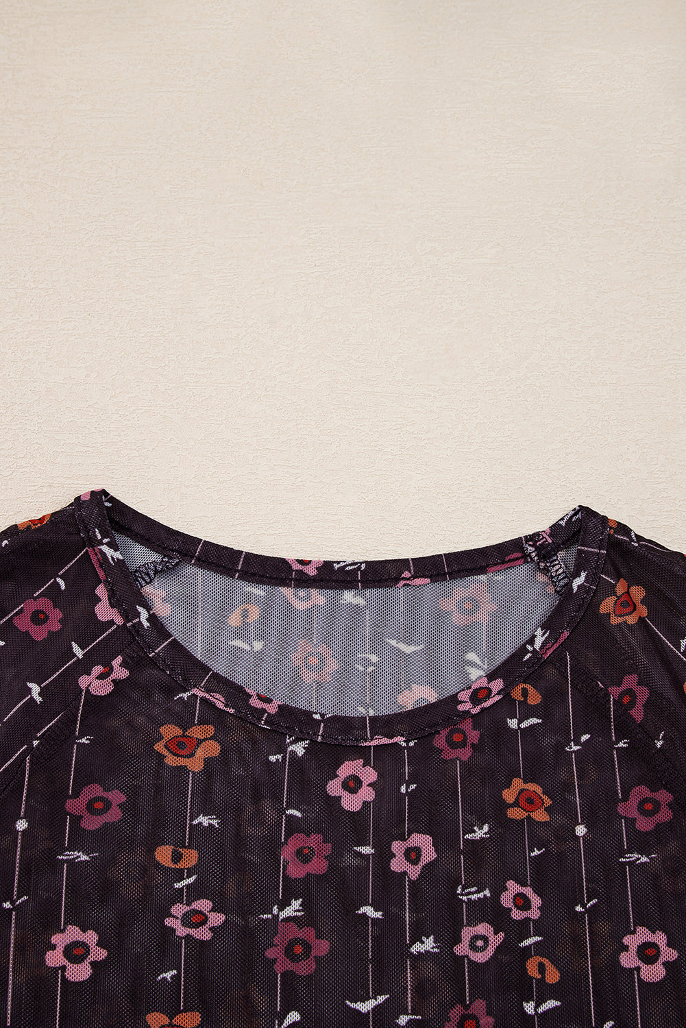 Smocked Cuff Floral-Print Cuff Slim Fit Mesh Bodysuit