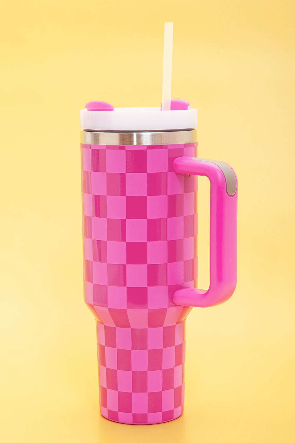 Handled Checkered Print Stainless Steel Tumbler Cup 40oz