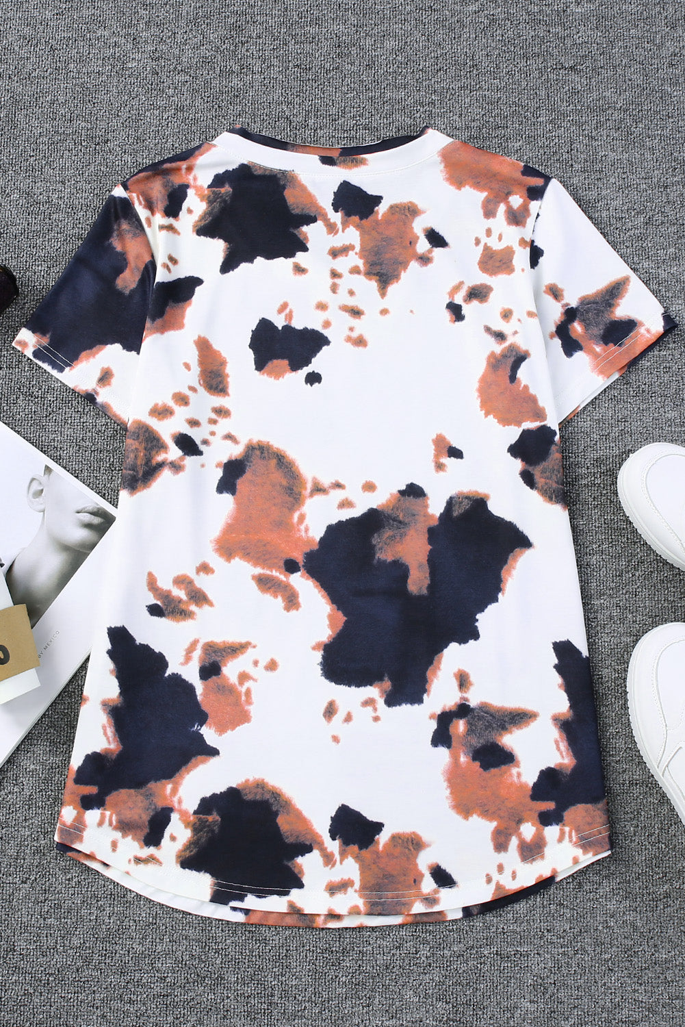 Women's T Shirt Featuring V Neck Cow Pattern