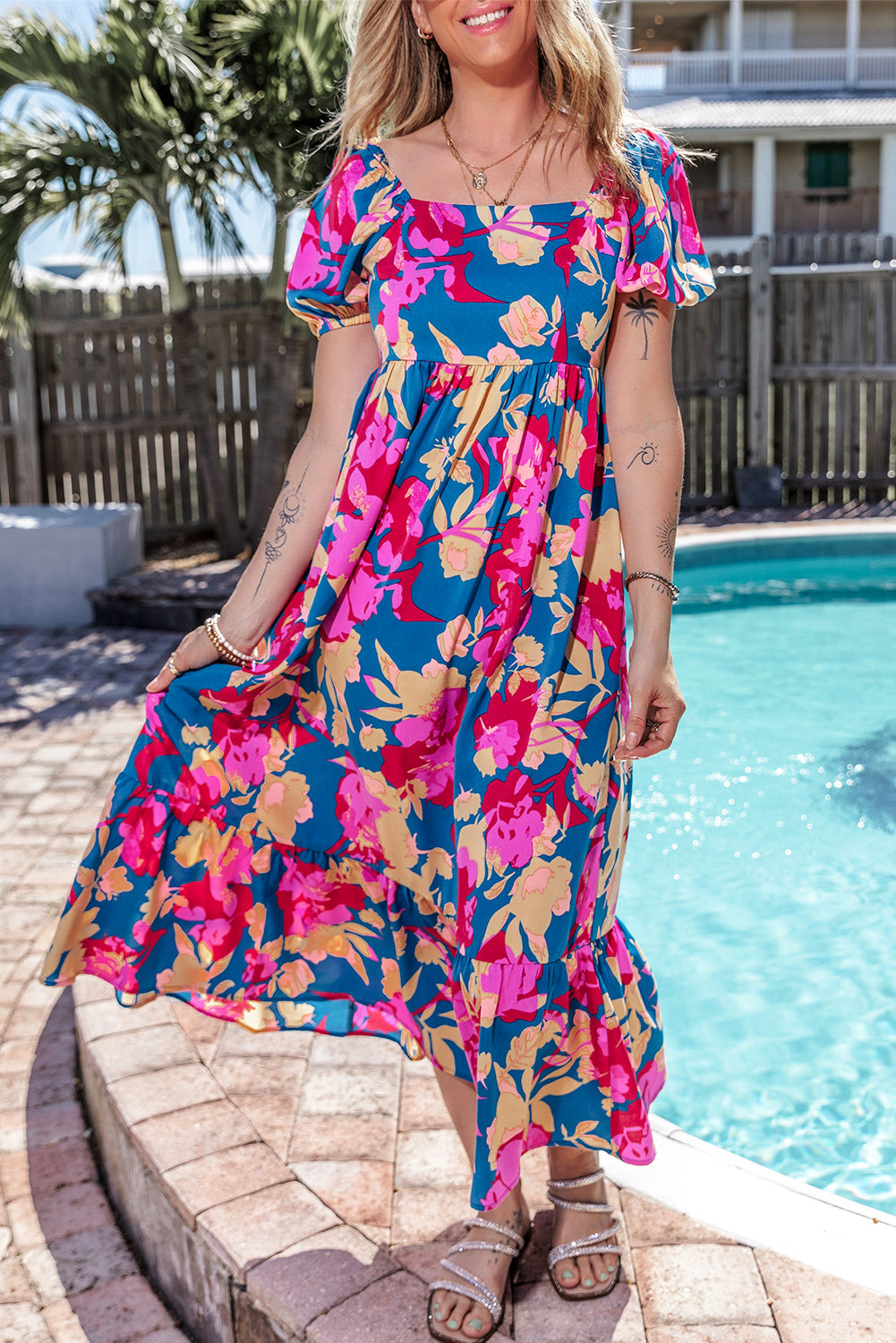 Women's Dresses with Square Neck Bubble Sleeve