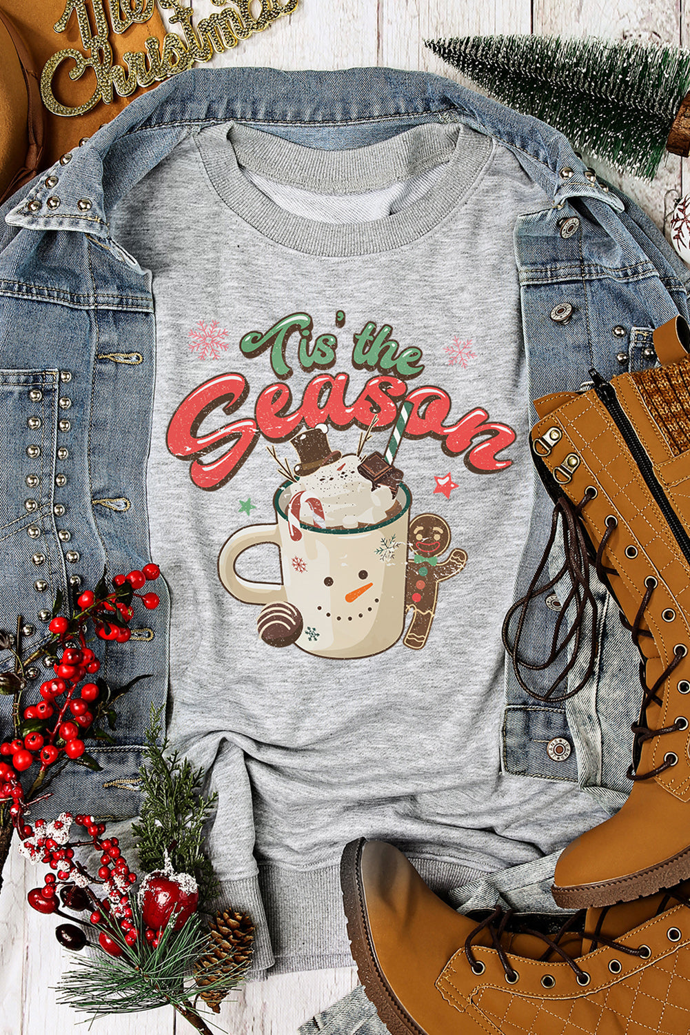 Women's Tis The Season Graphic-Print Christmas Sweatshirt