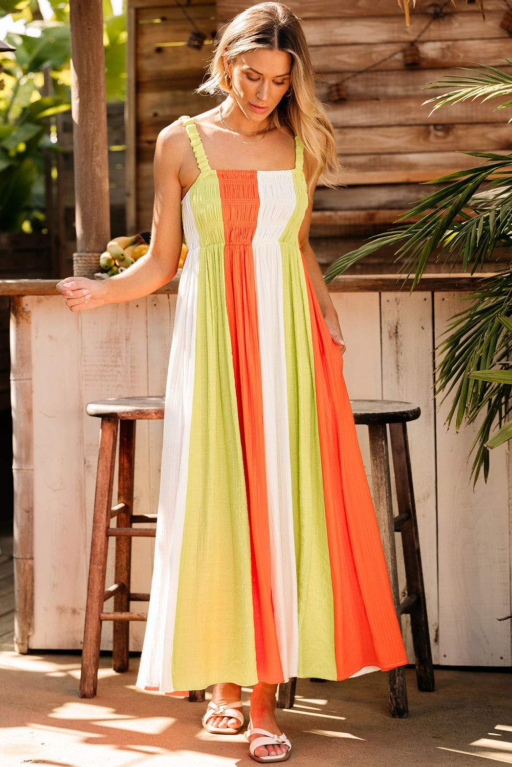 Women's Maxi Dress with Shirred High-Rise Fit and Flare