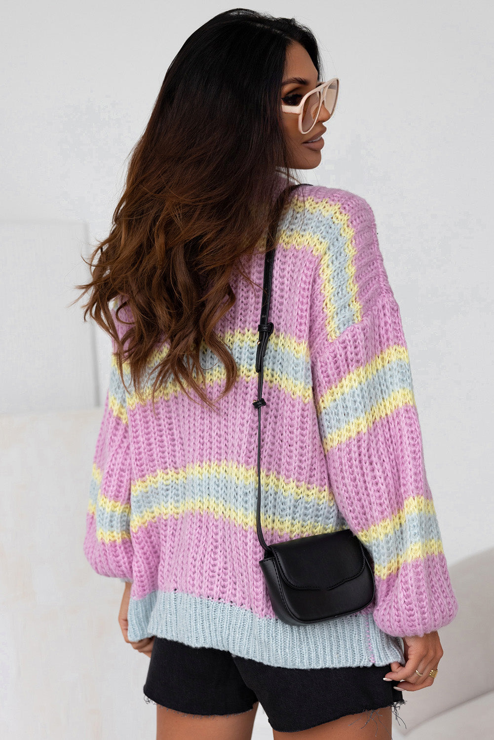 Women's Cable Striped Open Front Cardigan