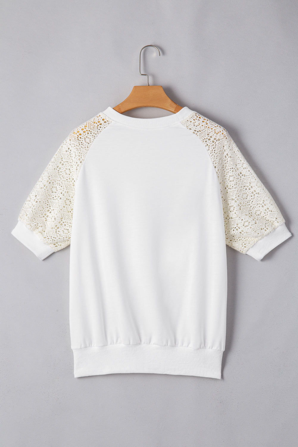 White Lace Crochet Short Sleeve Round Neck T Shirt