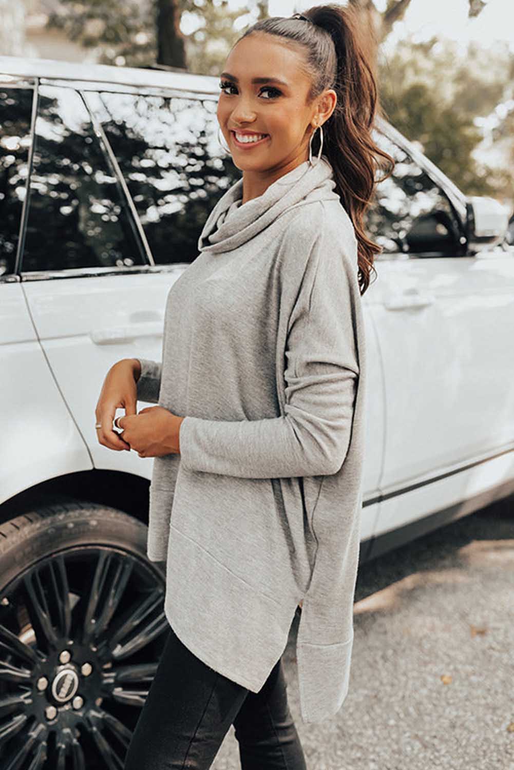 Women's Top Featuring Shift Tunic Cowl Neck