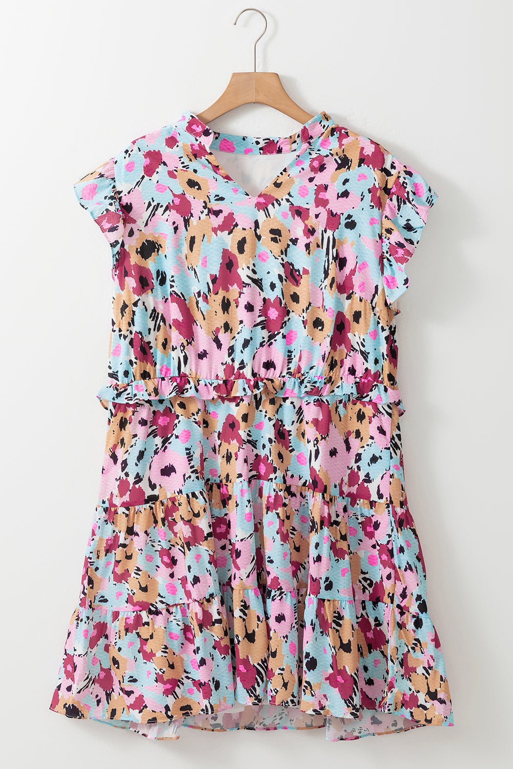 Women's Mini Dress with Floral-Print Ruffle-Trimmed Cap Sleeve Plus Size