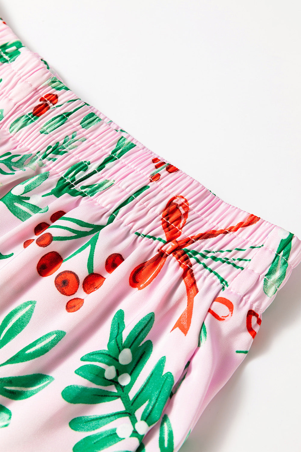 Plant Christmas Berries Print Satin Long-Sleeved Pajama Set