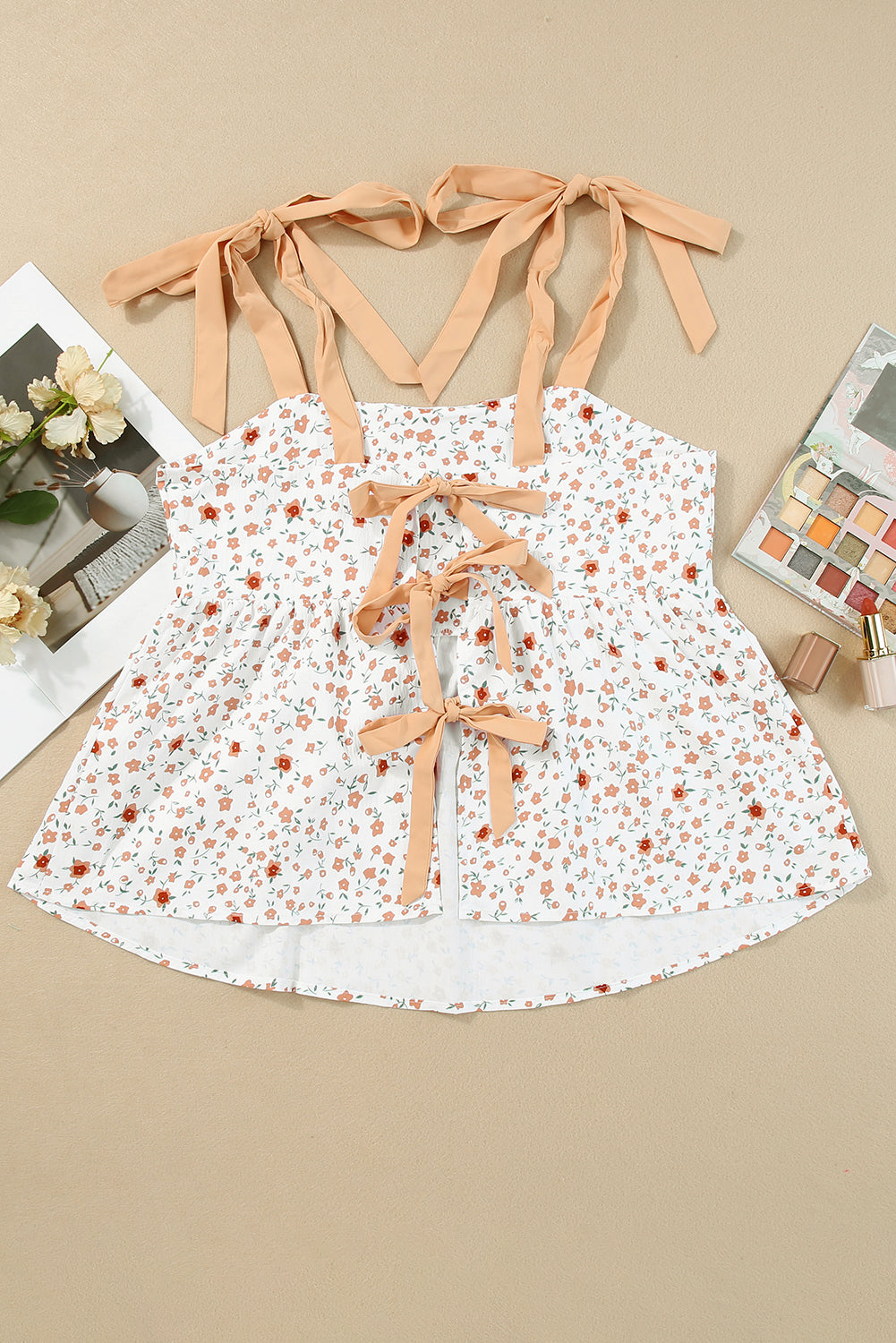 Women's Floral-Print Babydoll Tie-Front Shoulder Tank