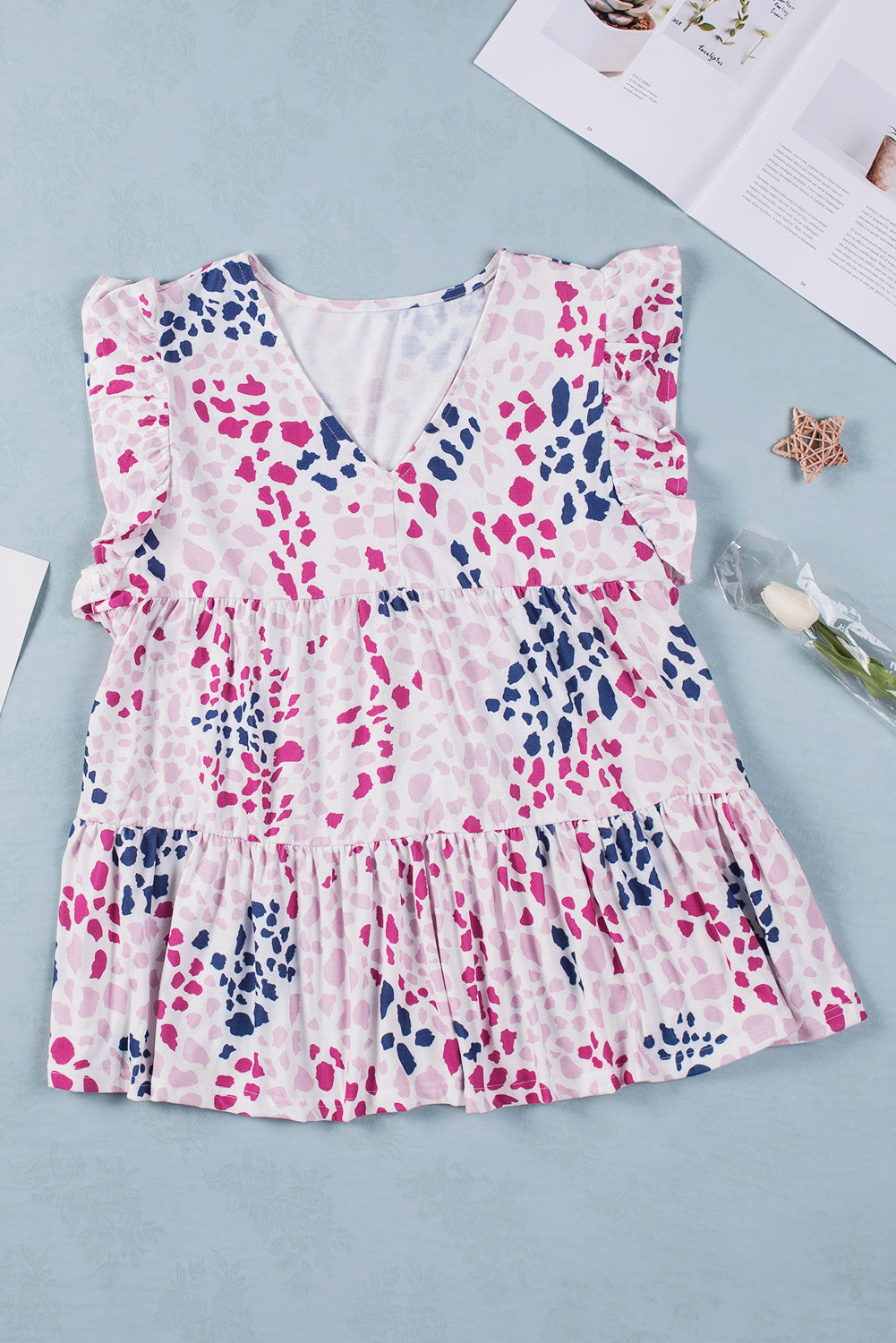 Tank Top for Women V Neck Spotted Ruffle-Trimmed