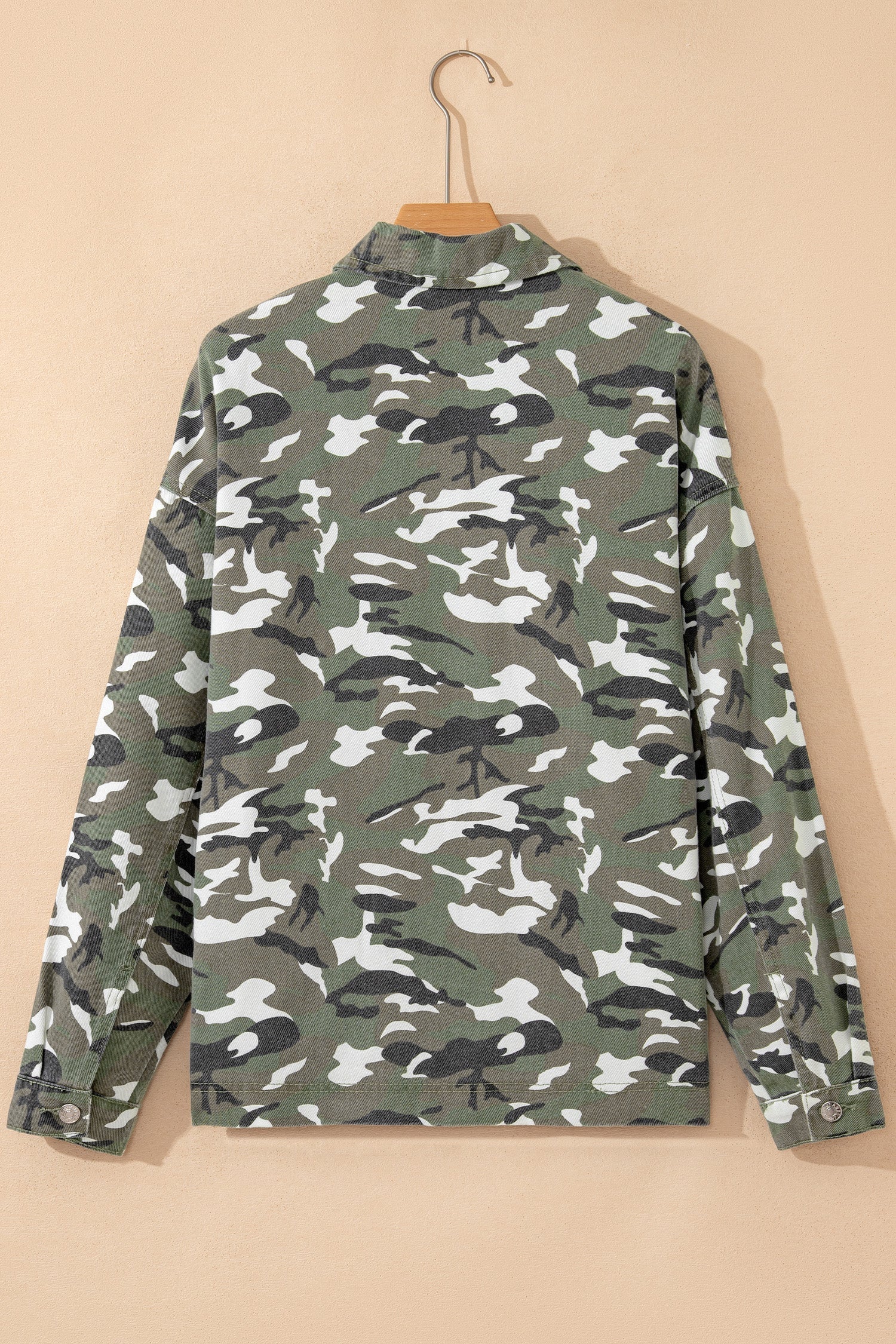 Camo Chest Pockets Loose Jean Jacket in Green