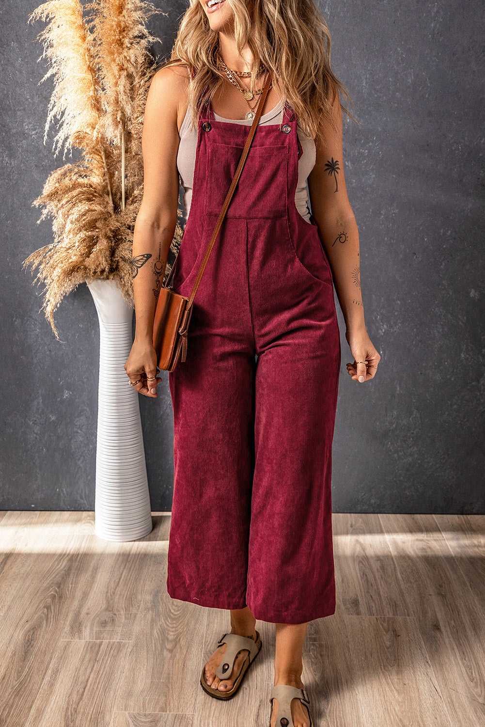 Women's Overalls Featuring Bib Cord Wide-Leg