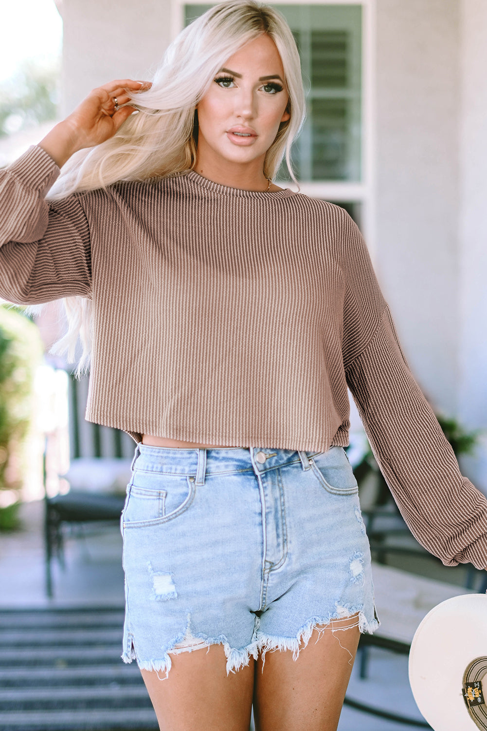 Women's Dropped-Shoulder Balloon Sleeve Top