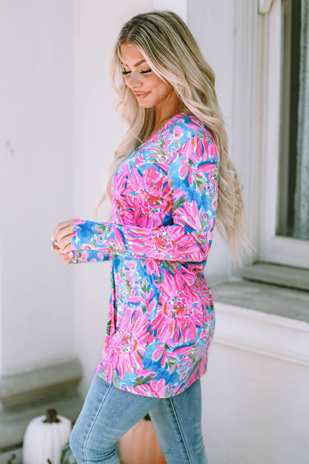 Cardigan for Women Flower Long-Sleeve Button Up