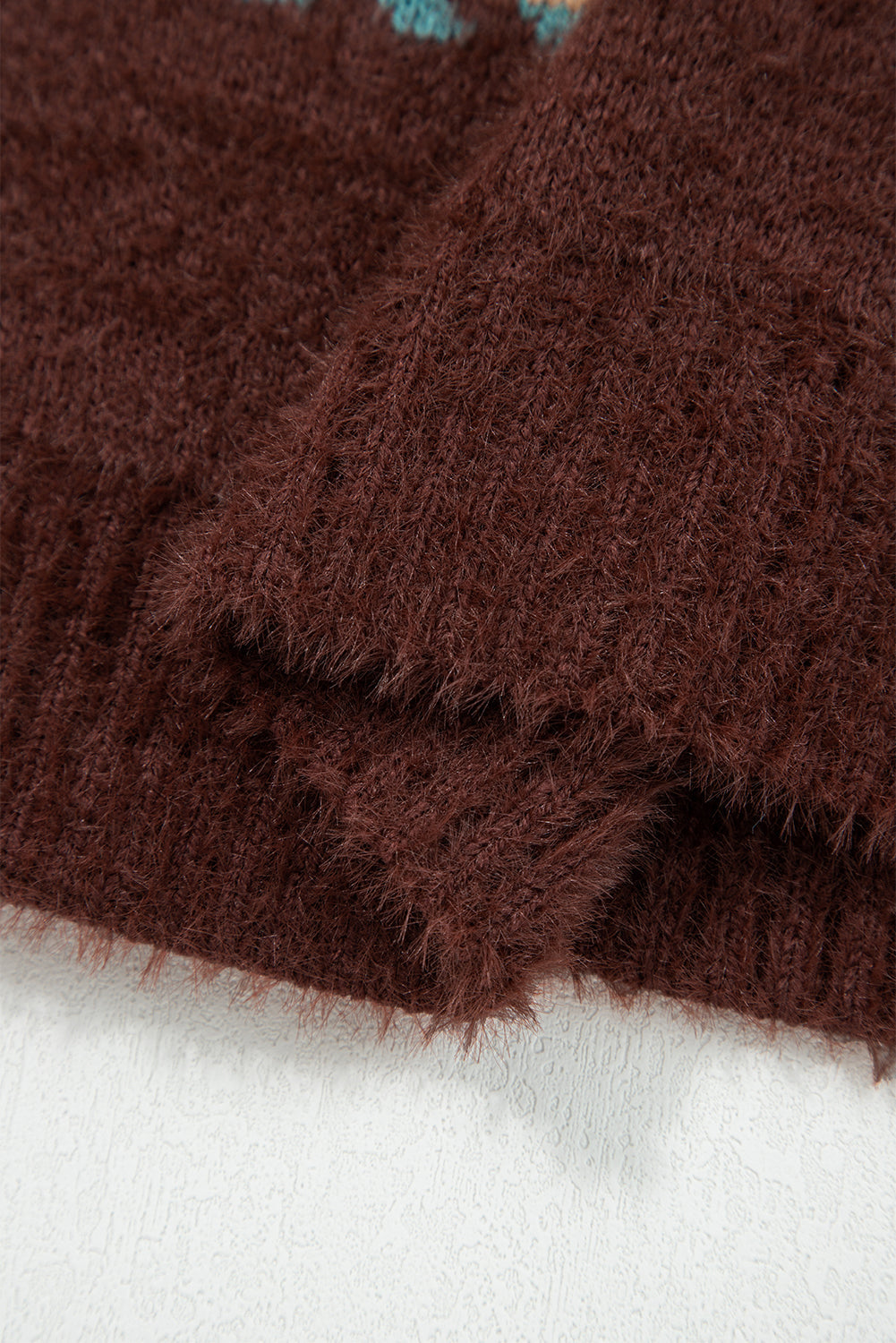 Ethnic Knit Pattern Mohair Drop-Shoulder Knit Top