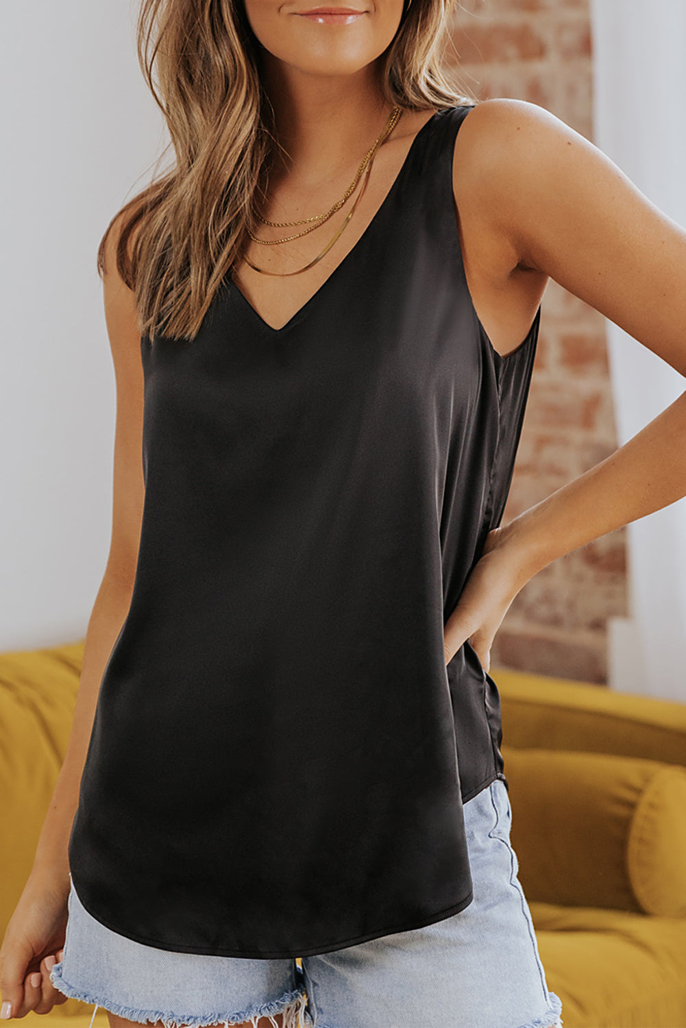Women's Tank Top Featuring Loose Deep V Neck