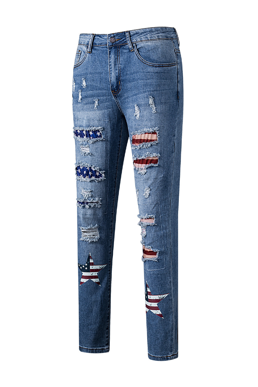 Women's American Flag Patched Distressed Jeans