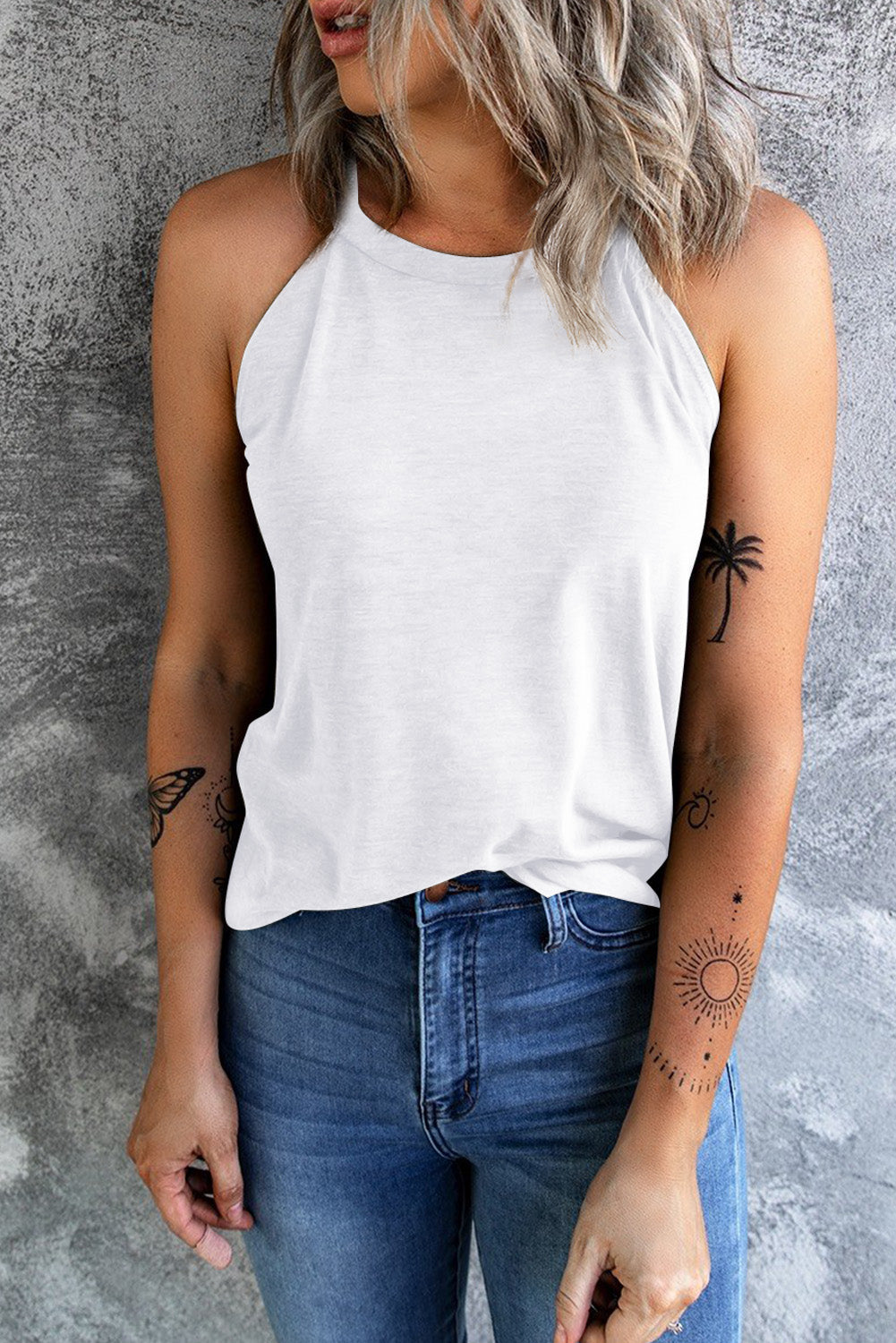Women's Tank Top Featuring White Crew Neck