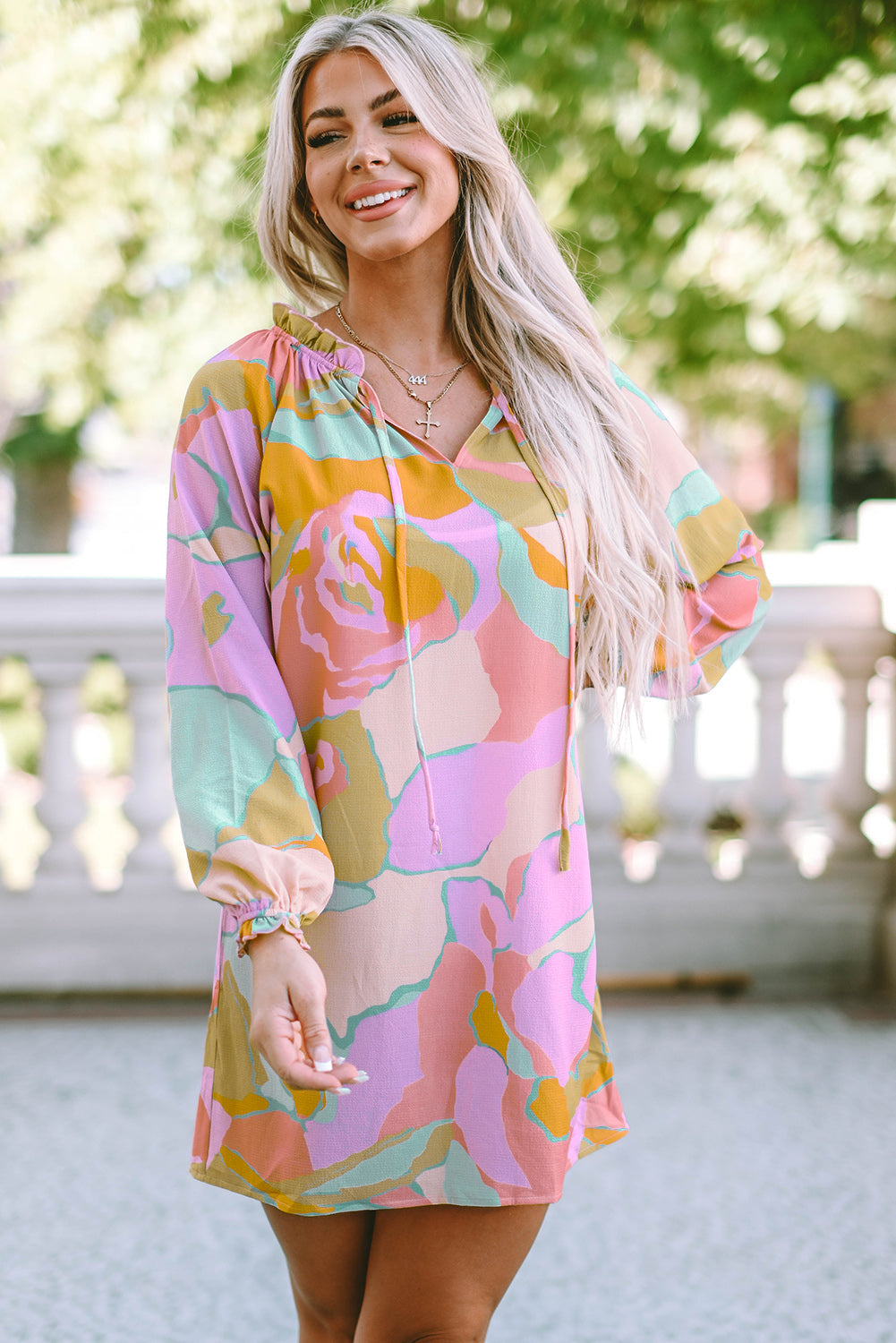 Mini Dress for Women Abstract Frill Split Babydoll