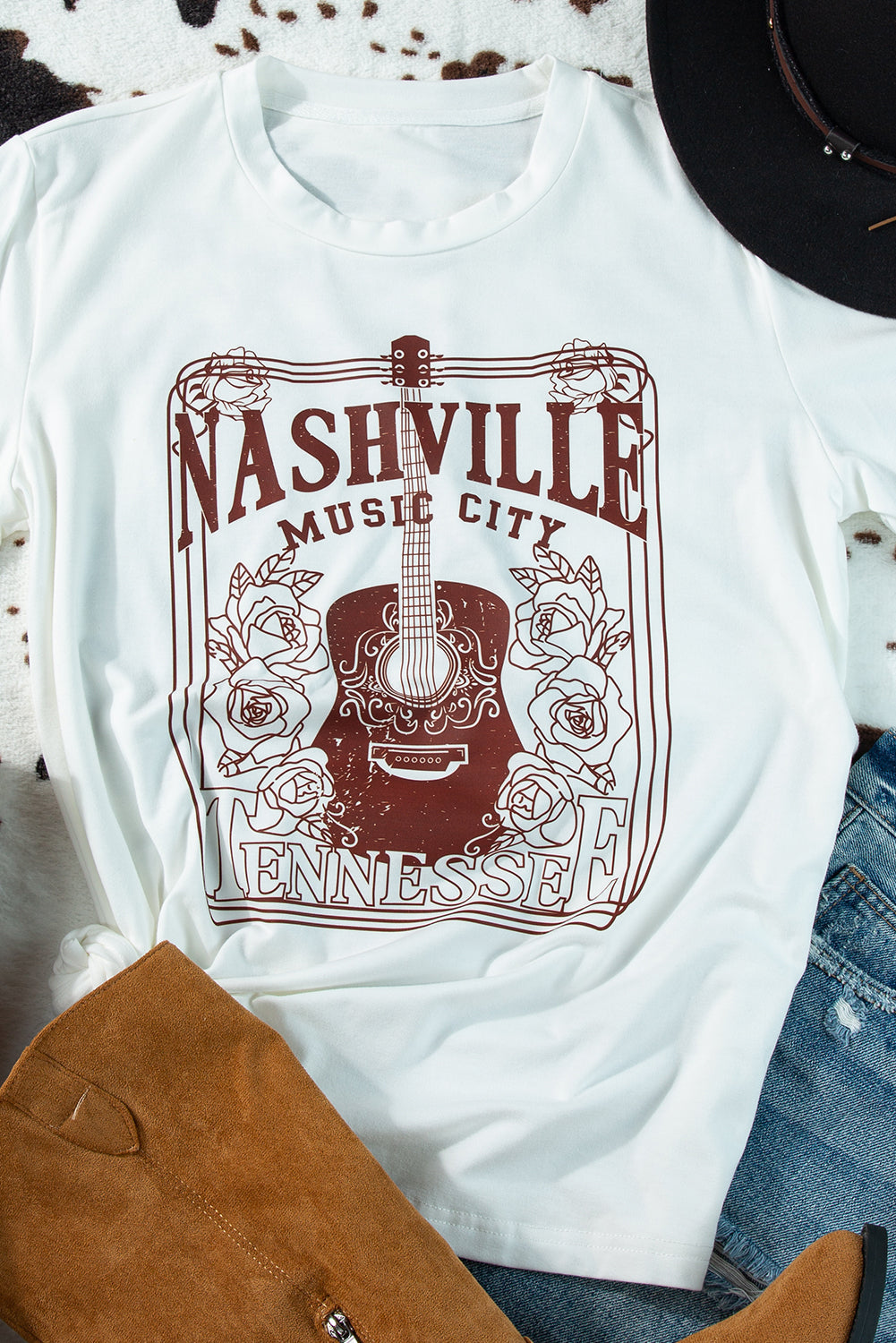 Women's NASHVILLE MUSIC CITY Graphic-Print Crew Neck Tee