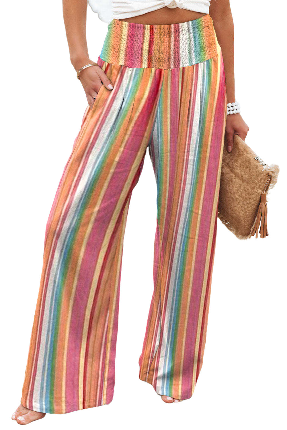 Women's Wide Striped High-Rise Leg Pants