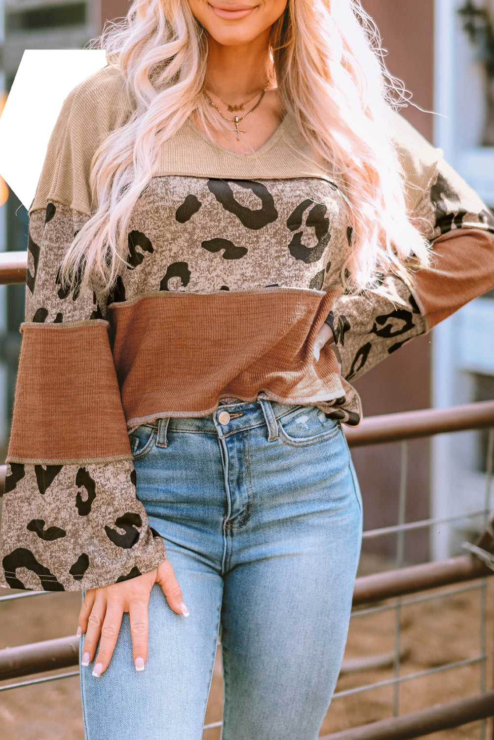 Knit Top for Women Loose Sleeve Color-Block