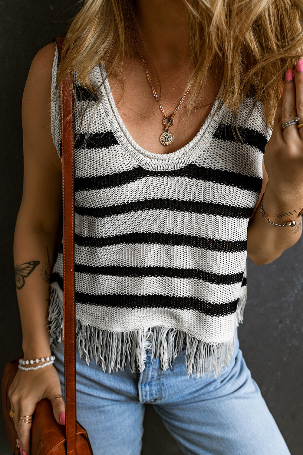 Women's Tank Top Featuring Loose Knitted Fringe