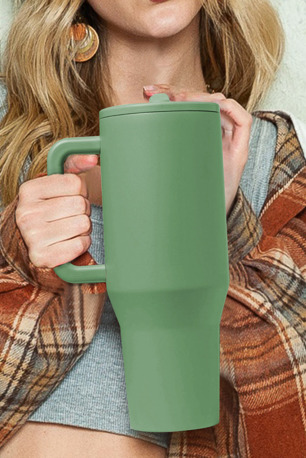 Handle Frosted Stainless Large Vacuum Cup with Straw 40oz Style