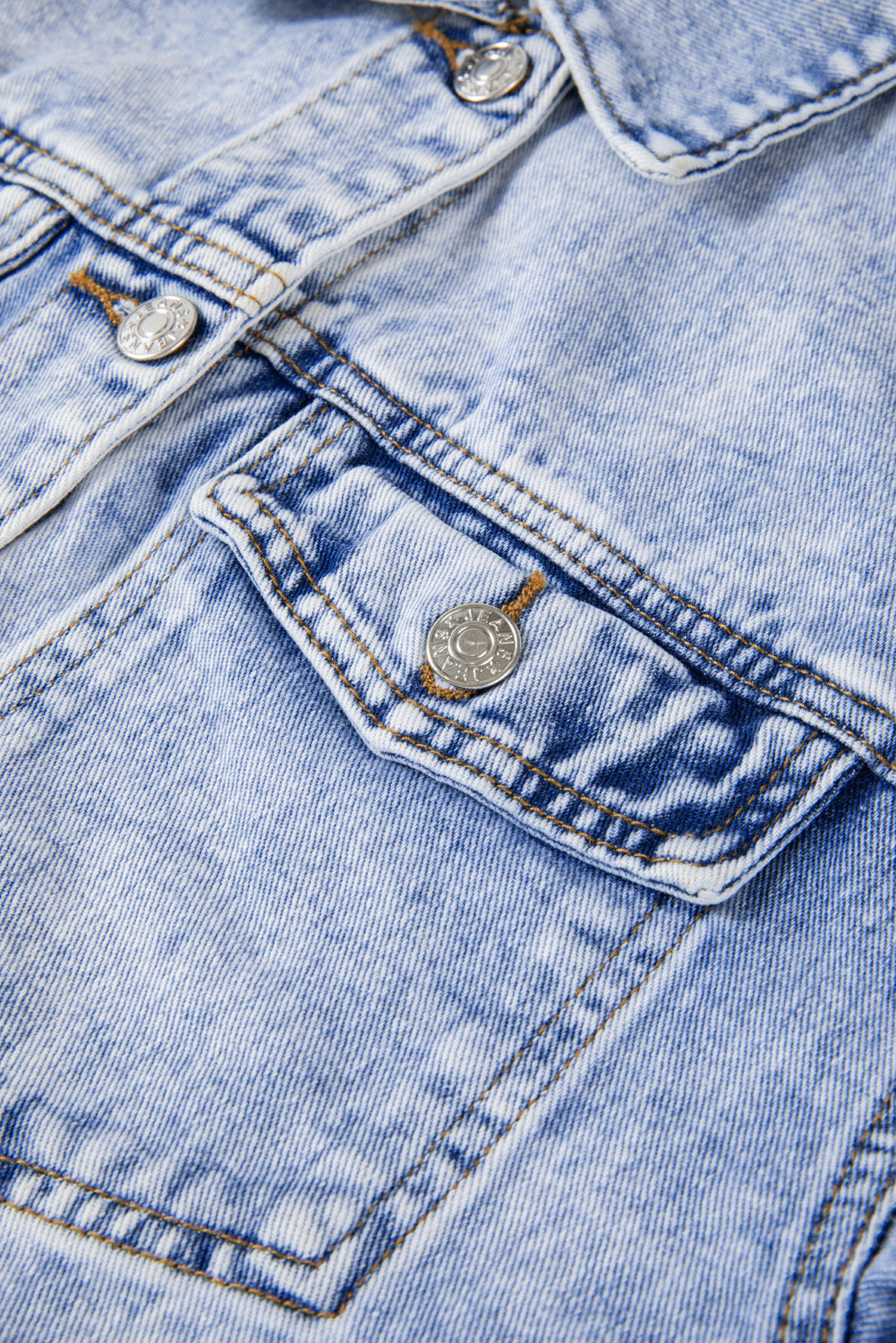 Retro Washed Flap Pockets Denim Jacket in Beau Blue