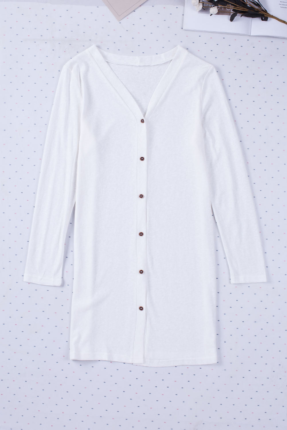 Women's Cardigan Featuring Solid Color Open-Front Buttons White