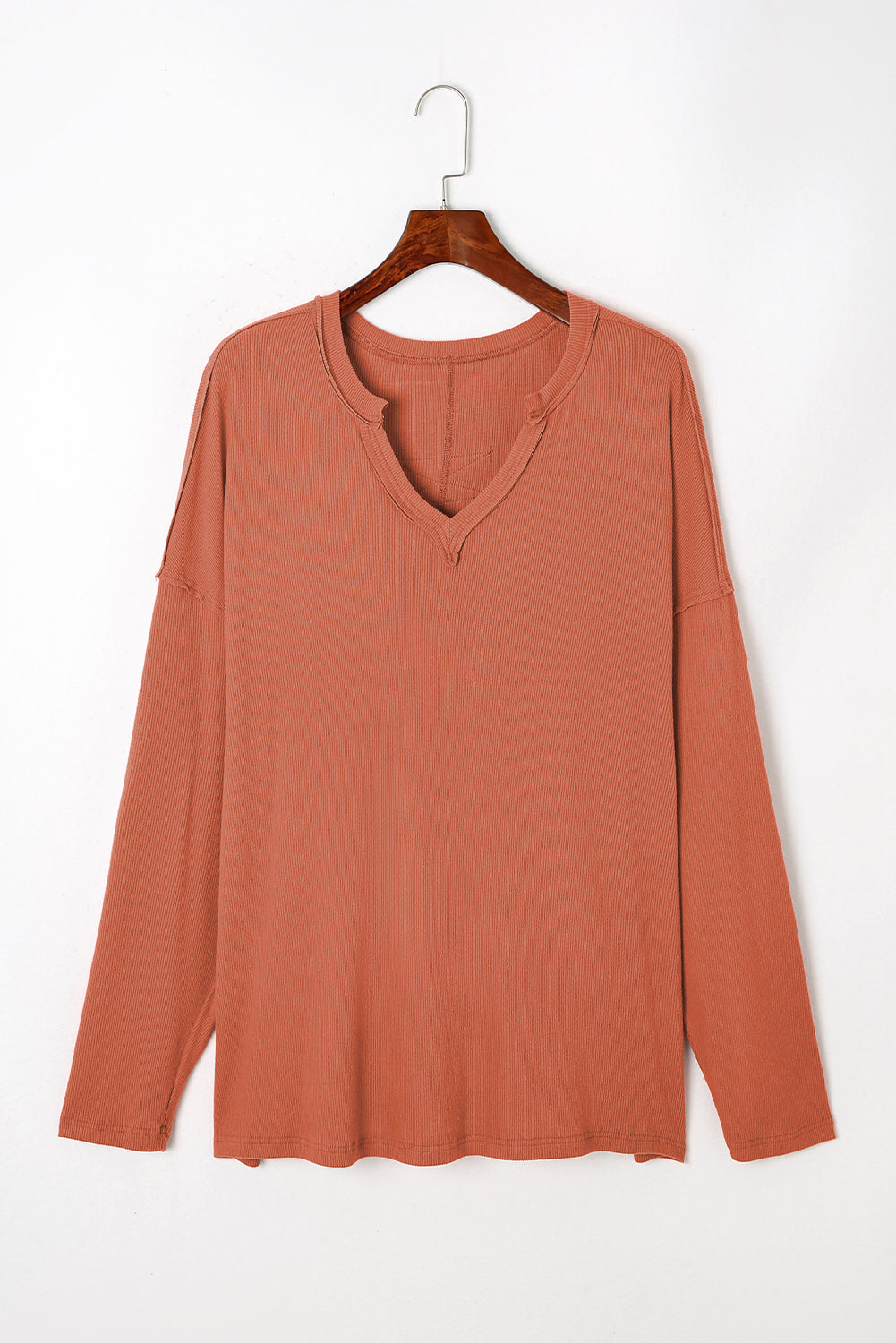 Women's Top with Plus Size V Neck Long-Sleeve