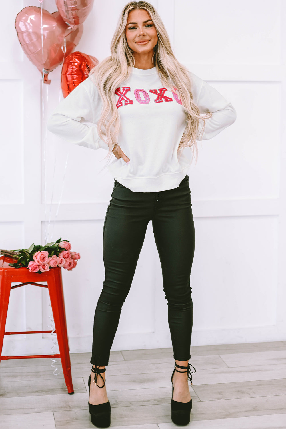 Women's Pullover Sweatshirt Featuring Valentine Shiny XOXO