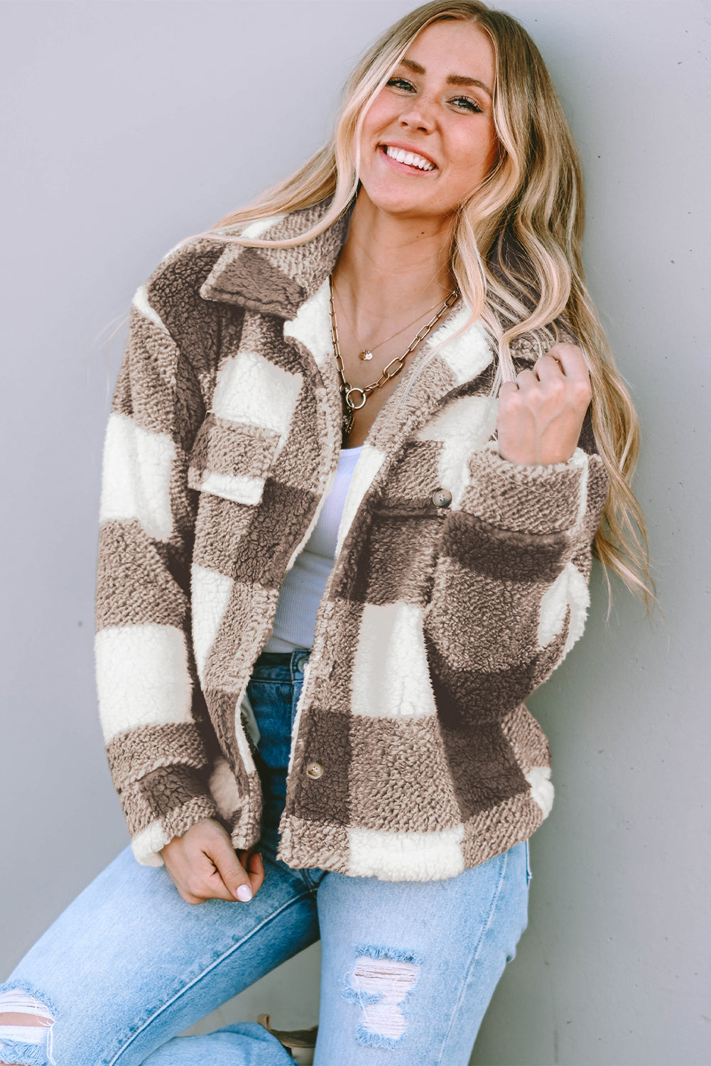Women's Shacket with Plaid Button-Front Flap