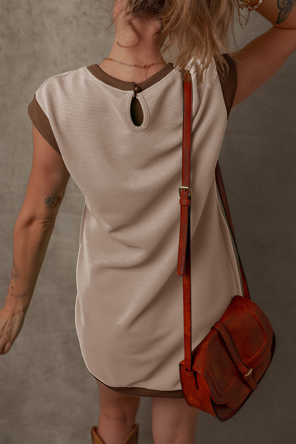 Textured Colorblock Stylish Colorblock Trim Shift Mini Dress