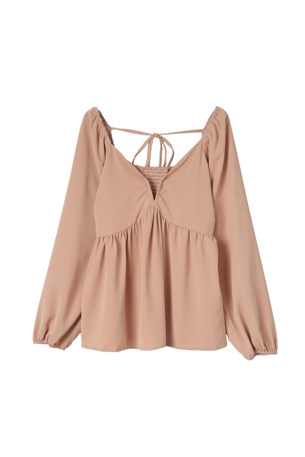 Women's Notched V Neck Shirred Back Peplum Blouse