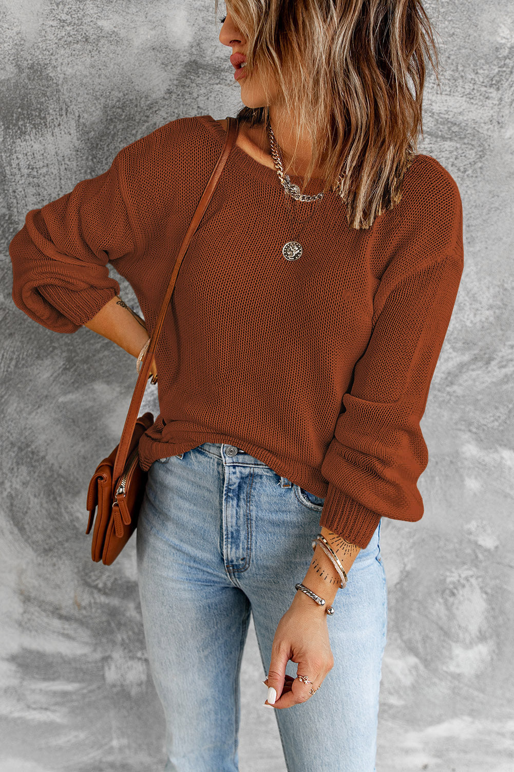 Sweater for Women Cut-out Dropped-Shoulder Back