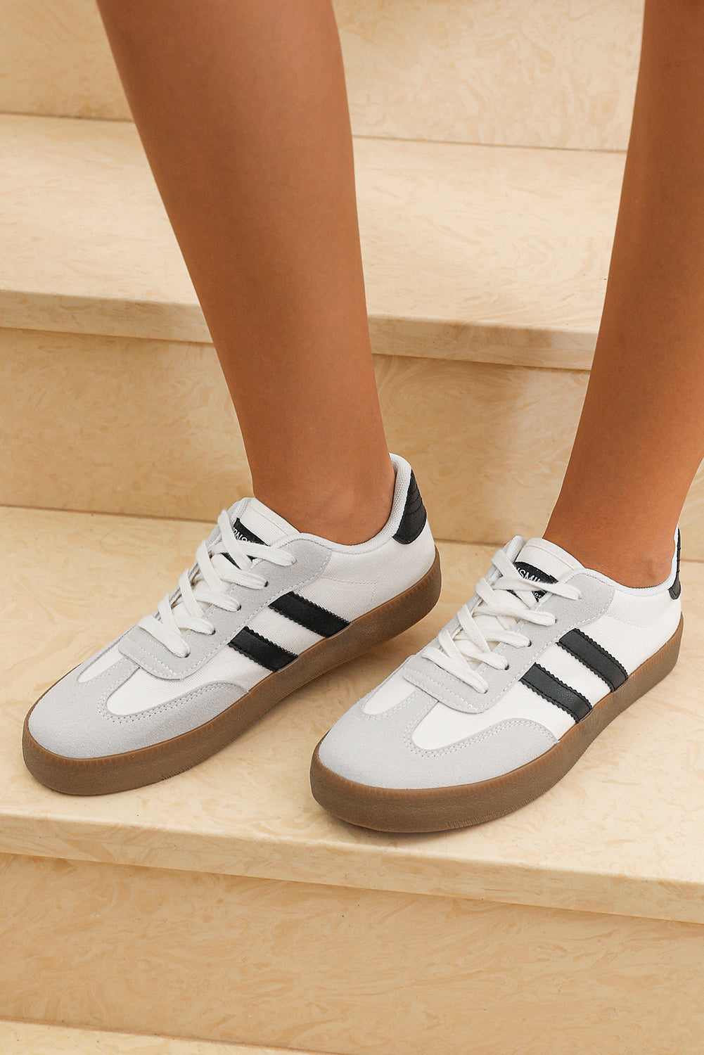Striped Lace-up Flat Sneakers