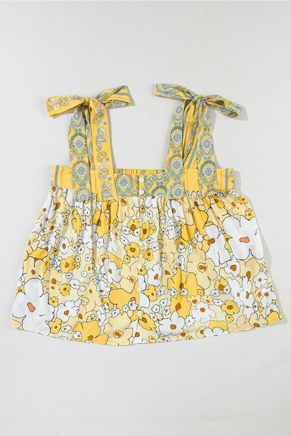 Women's Tank Top with Floral-Print Tie-Front Straps Button-Front