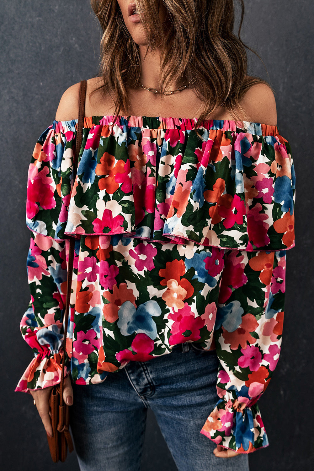 Women's Floral-Print Ruffle-Trimmed Off Shoulder Blouse
