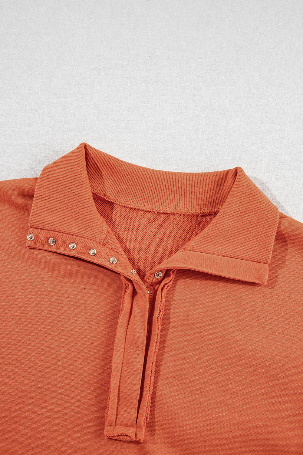 Button-Front Detail Collared Raw High Low Baggy Sweatshirt with Slits