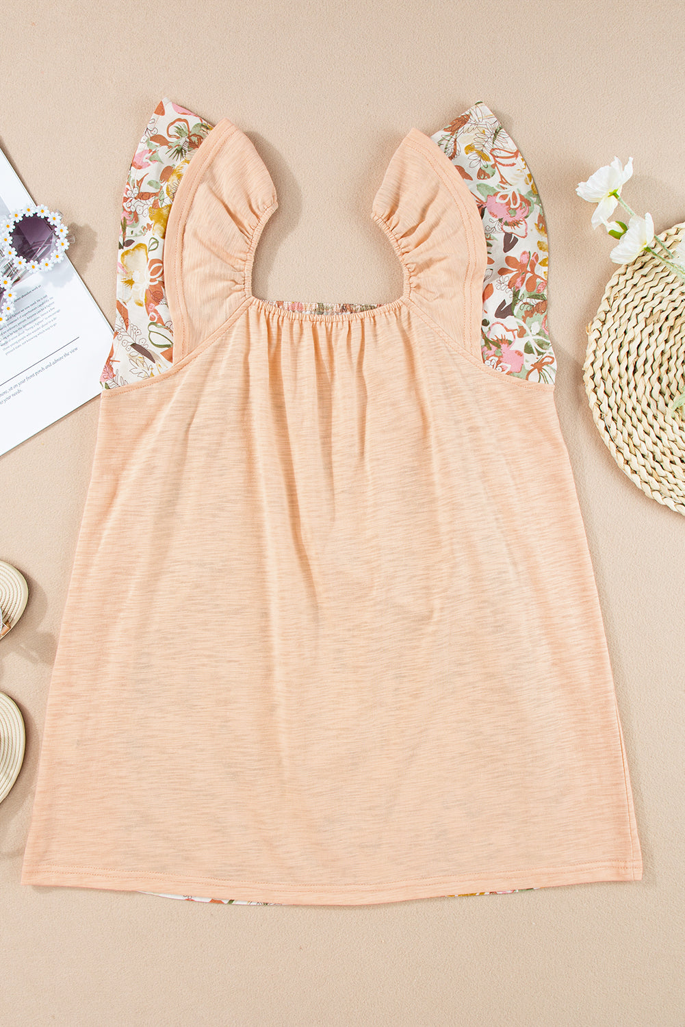 Blouse for Women Floral-Print Ruffle-Trimmed Sleeve