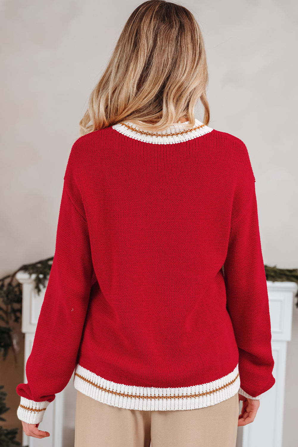 Colorblock Edge MERRY Edge Drop-Shoulder Cozy Knit Top