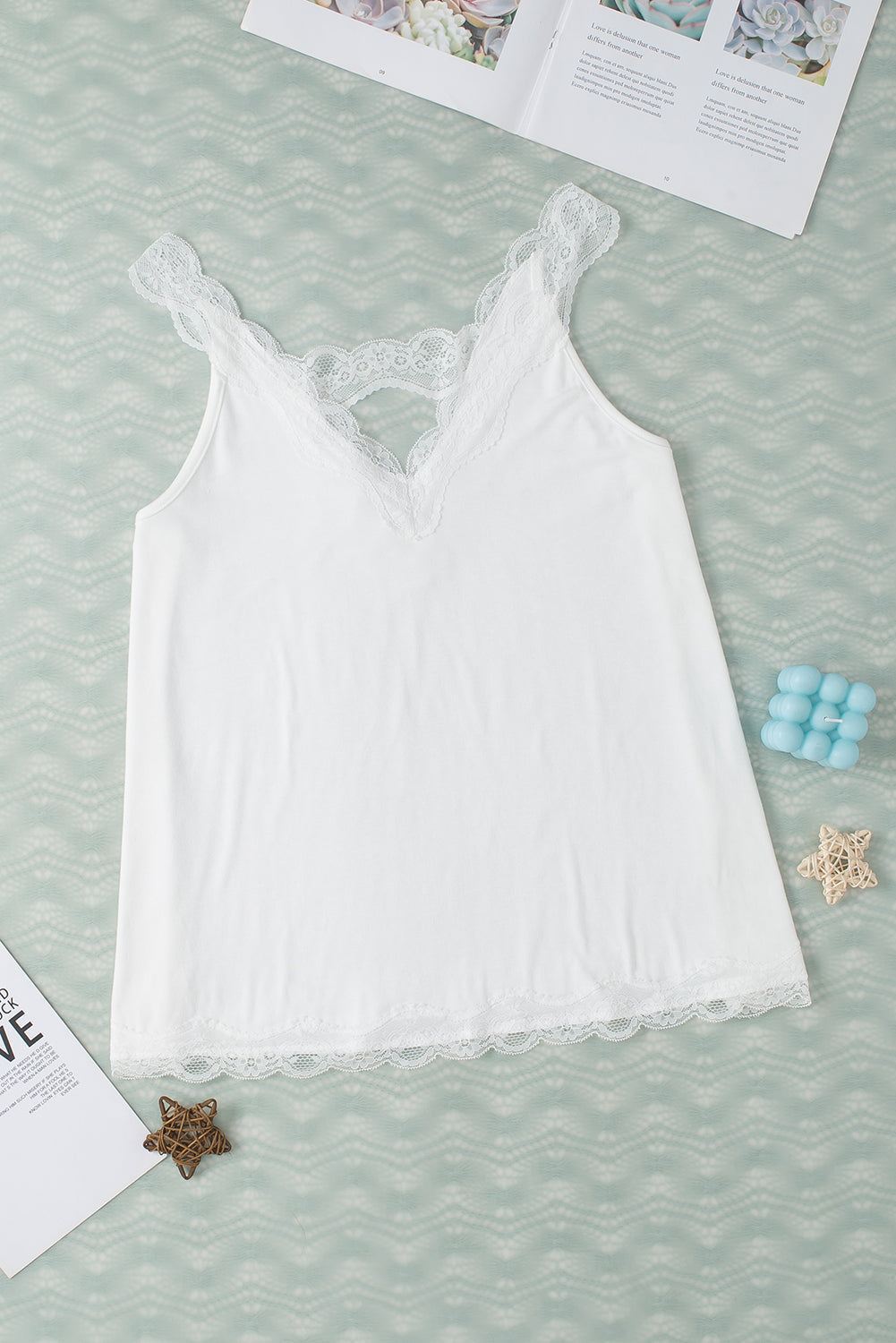 Tank Top for Women Delicate Lace-Trimmed Trim Flared