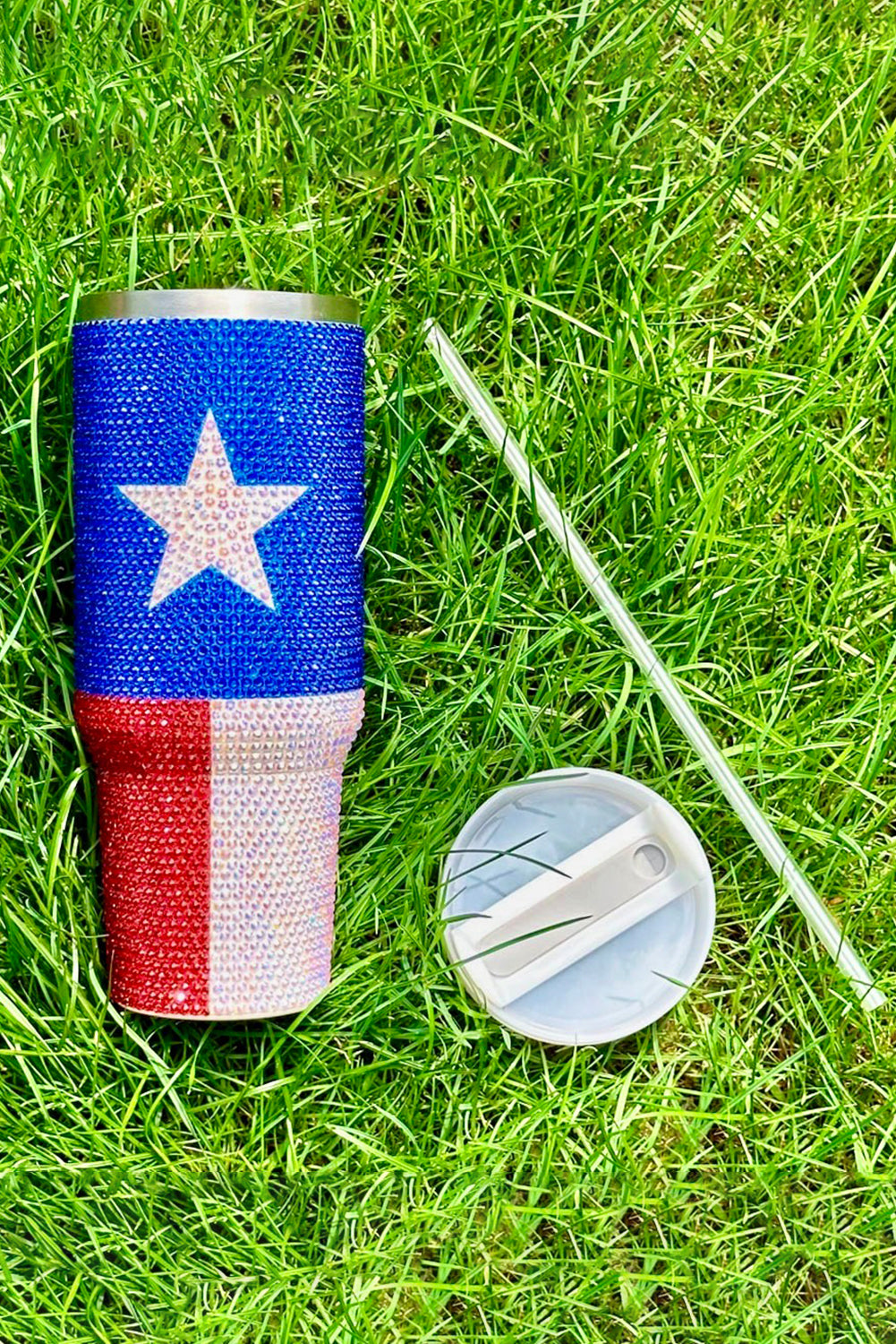 Star American Flag Full Rhinestone Handle Tumbler 40oz