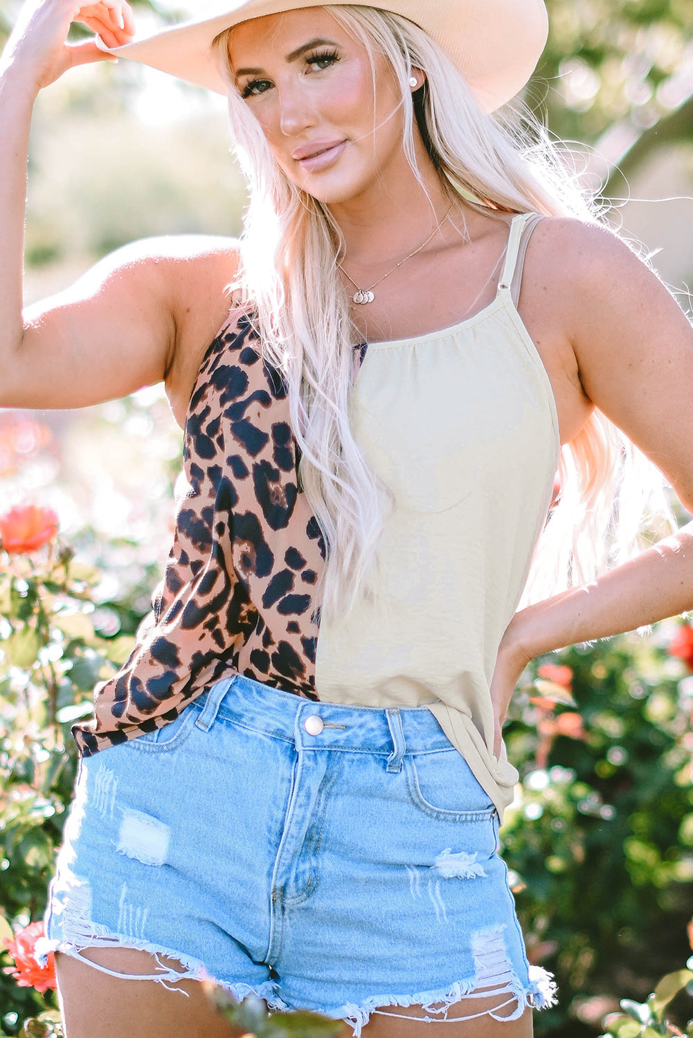 Women's Patchwork Spaghetti Strap Tank Top