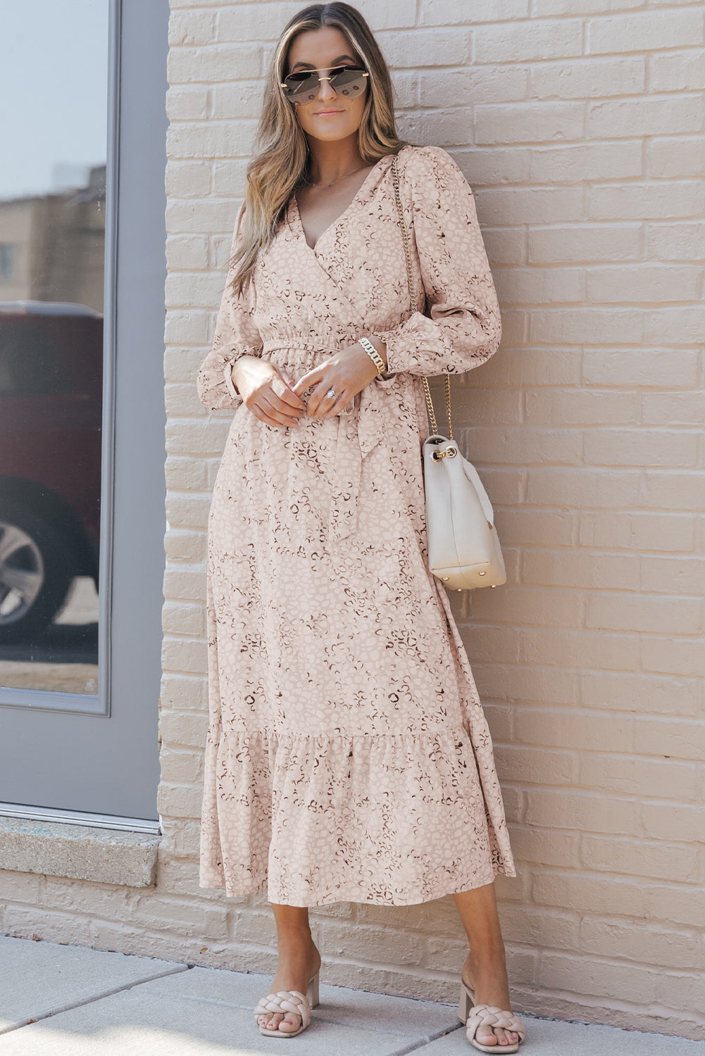 Maxi Dress for Women Surplice Bubble Sleeve