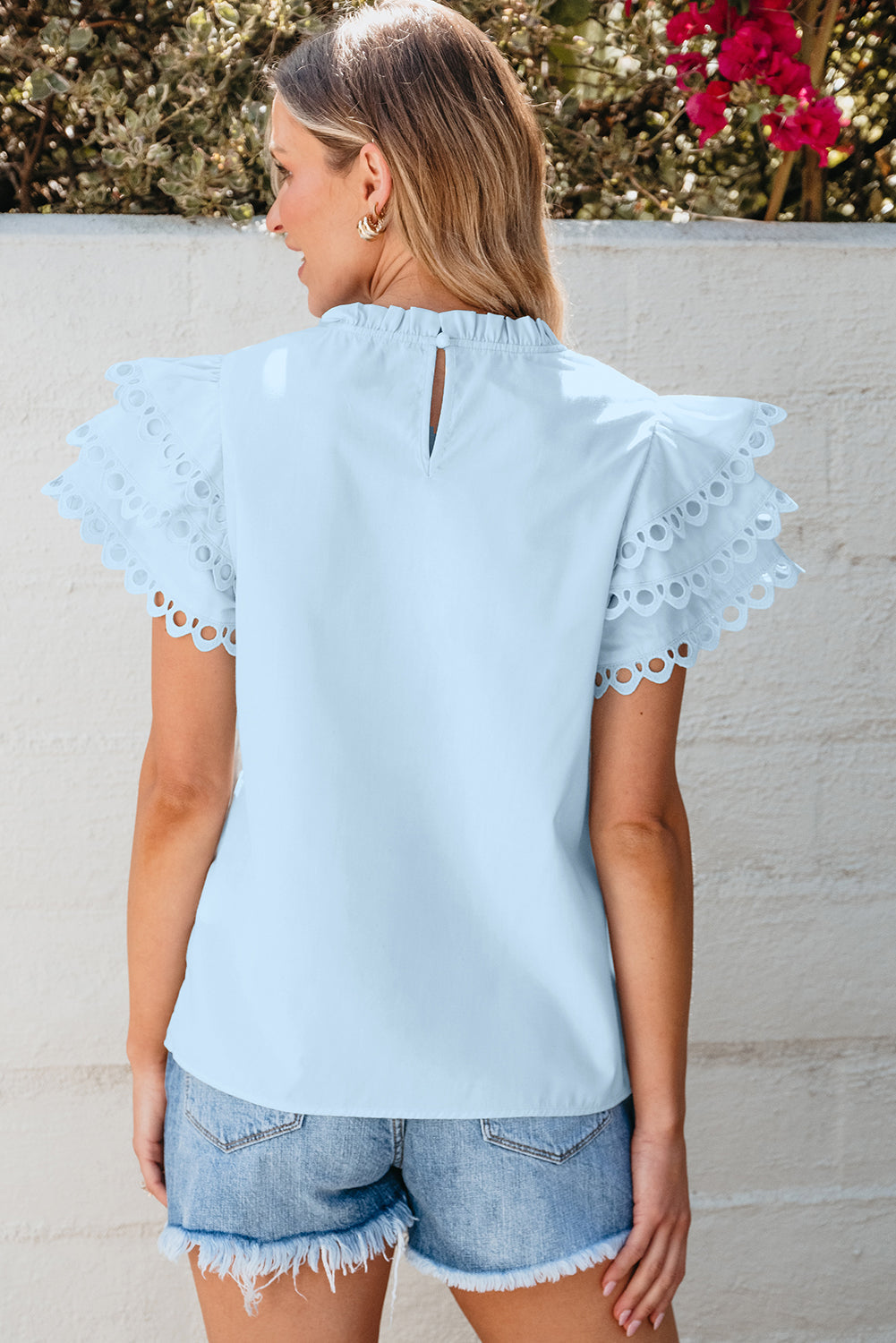 Blouse for Women Cap Sleeve Filled Neck