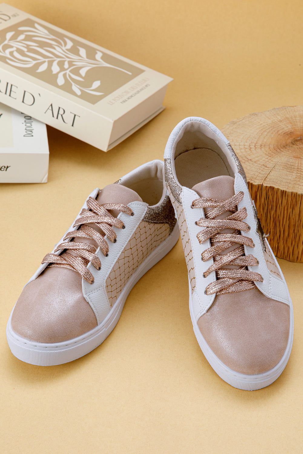 Star Patchwork Glitter Patchwork PU Leather Lace-up Sneakers