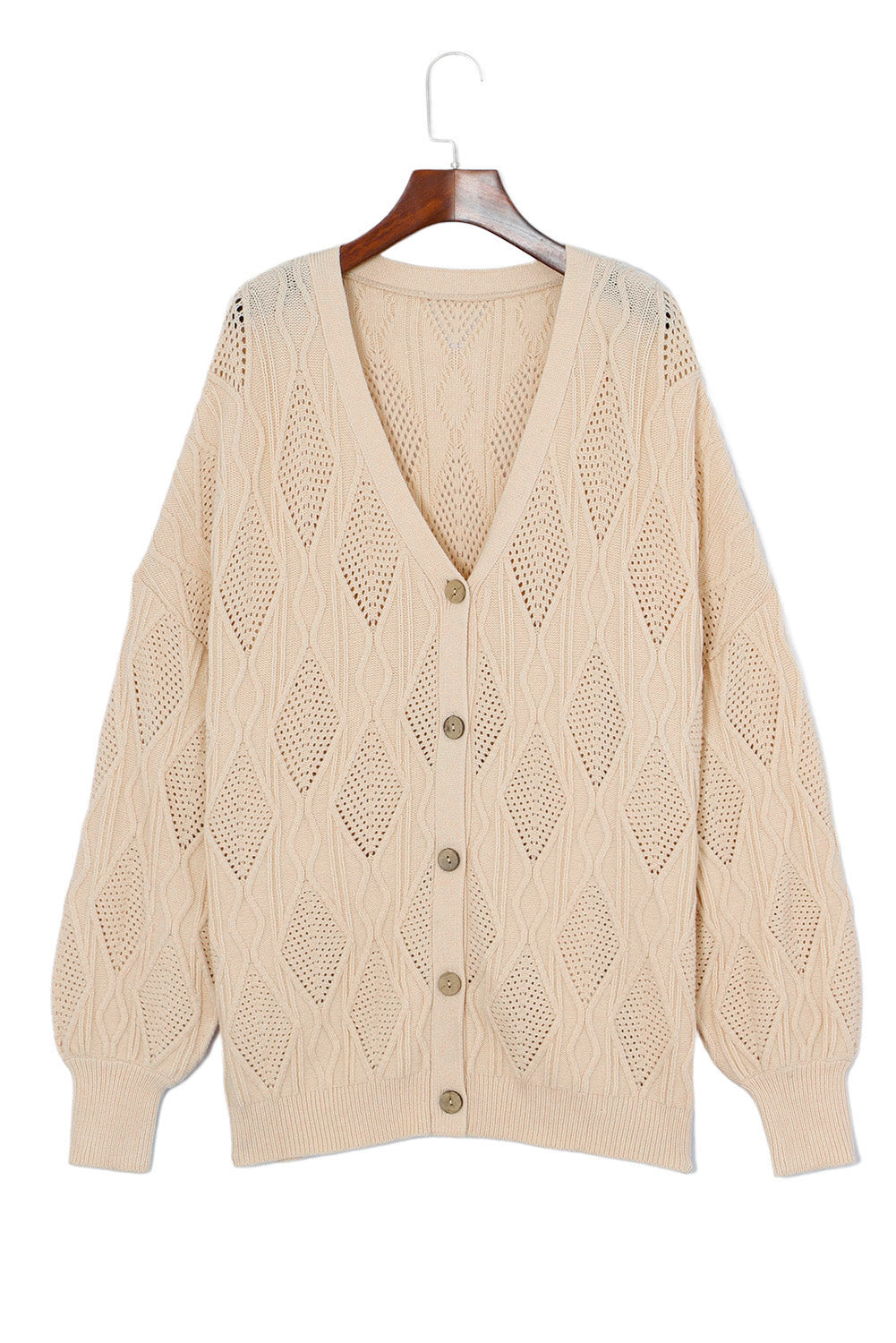 Women's Cardigan Featuring Openwork Plus Size Knitted