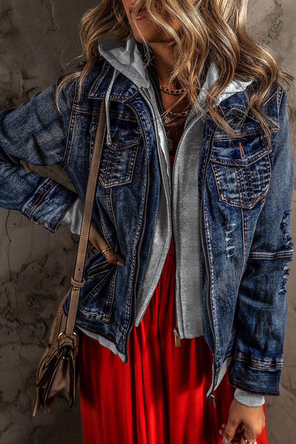 Women's Hooded Zip-Front Denim Jacket